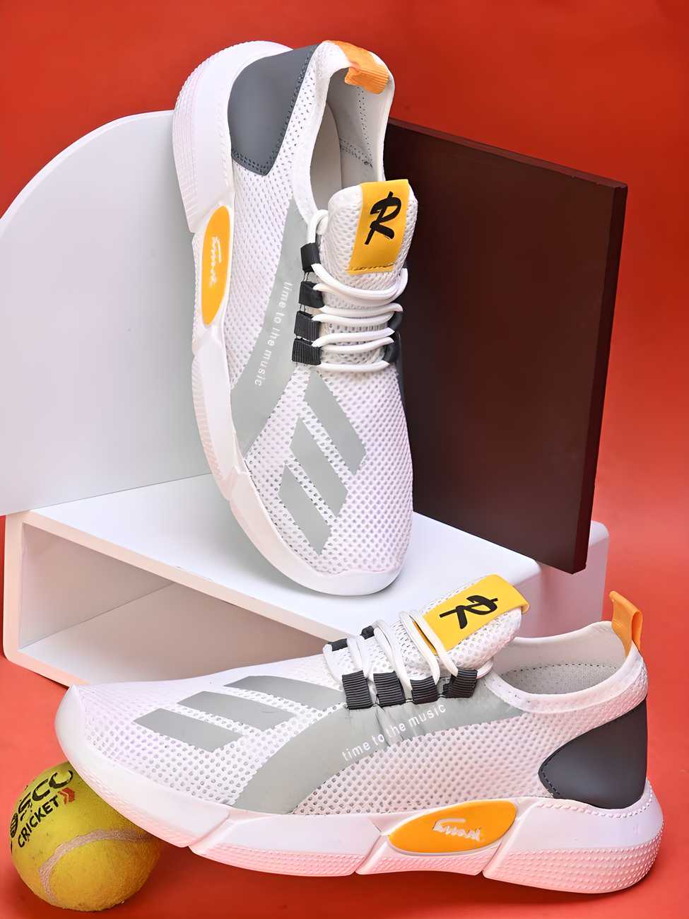 White & Yellow Sport Shoe | Mesh Design