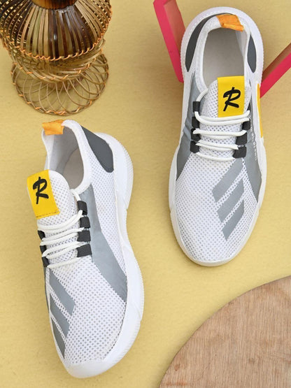 White & Yellow Sport Shoe | Mesh Design