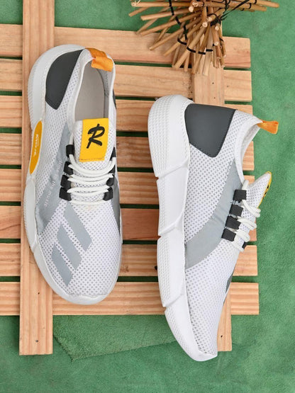 White & Yellow Sport Shoe | Mesh Design